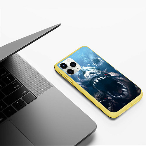 Чехол iPhone 11 Pro матовый Пираньи Челюсти Монстры / 3D-Желтый – фото 3