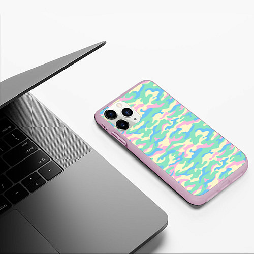 Чехол iPhone 11 Pro матовый Камуфляж пастельные цвета / 3D-Розовый – фото 3