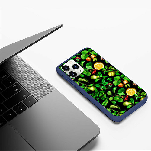 Чехол iPhone 11 Pro матовый Груши и лимоны / 3D-Тёмно-синий – фото 3