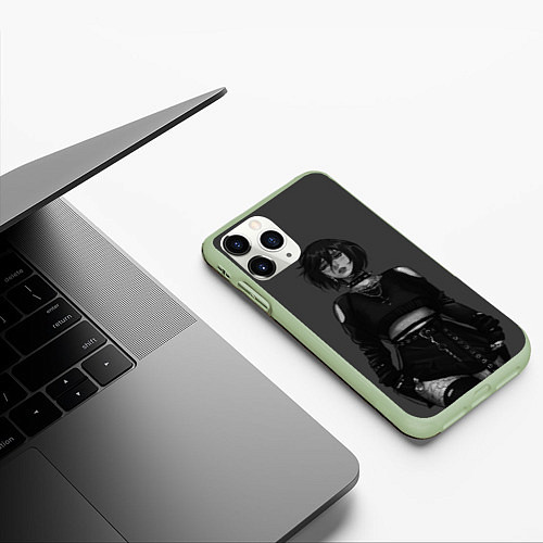 Чехол iPhone 11 Pro матовый Микаса в современном виде Атака титанов / 3D-Салатовый – фото 3