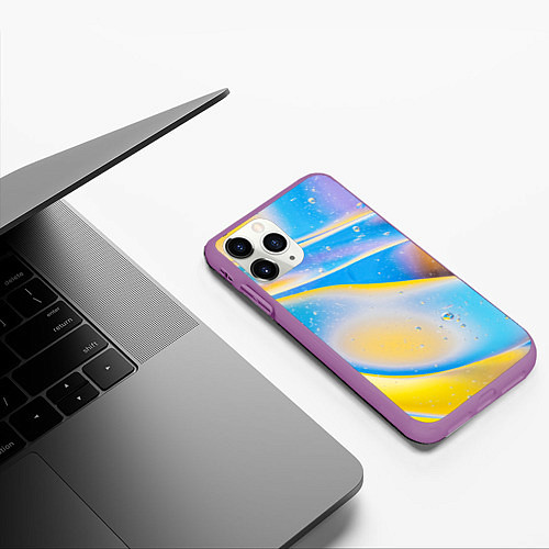Чехол iPhone 11 Pro матовый Градиент Жёлто-Голубая Абстракция / 3D-Фиолетовый – фото 3