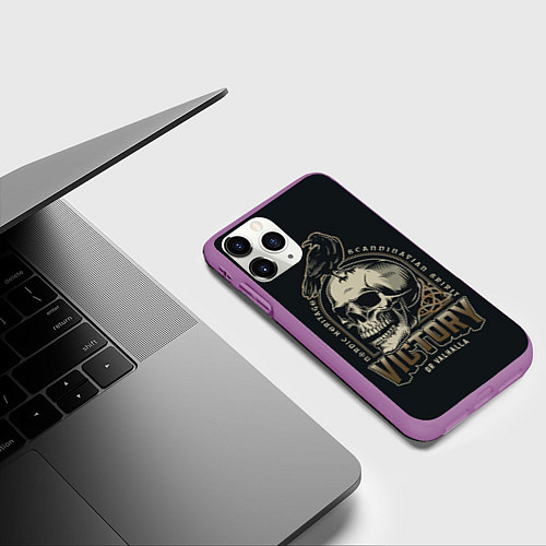 Чехол iPhone 11 Pro матовый Вальхалла Ворон / 3D-Фиолетовый – фото 3