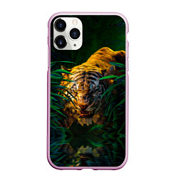 Чехол iPhone 11 Pro матовый Крадущийся тигр в джунглях, цвет: 3D-розовый