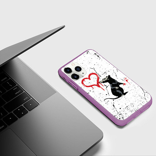 Чехол iPhone 11 Pro матовый BANKSY БЭНКСИ крыса / 3D-Фиолетовый – фото 3