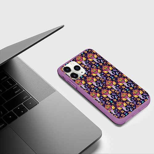 Чехол iPhone 11 Pro матовый Слон Ганеша Ganesha / 3D-Фиолетовый – фото 3