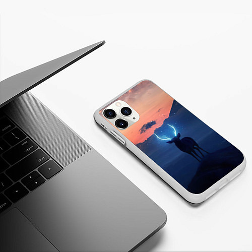 Чехол iPhone 11 Pro матовый Олень с неоновыми рогами / 3D-Белый – фото 3