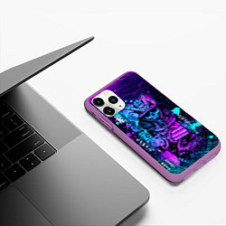 Чехол iPhone 11 Pro матовый Неоновый Японский Самурай Neon Samurai Skull, цвет: 3D-фиолетовый — фото 2