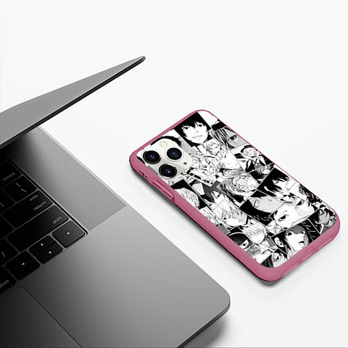 Чехол iPhone 11 Pro матовый Bungo Stray Dogs pattern / 3D-Малиновый – фото 3