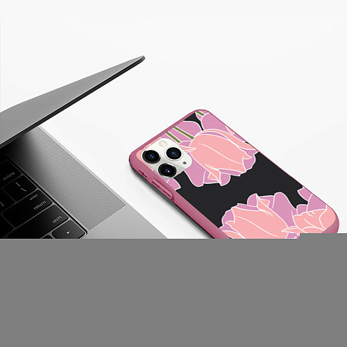 Чехол iPhone 11 Pro матовый Розовые цветы-кристаллы / 3D-Малиновый – фото 3
