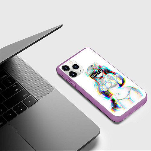Чехол iPhone 11 Pro матовый Кошкодевочка Waifu / 3D-Фиолетовый – фото 3