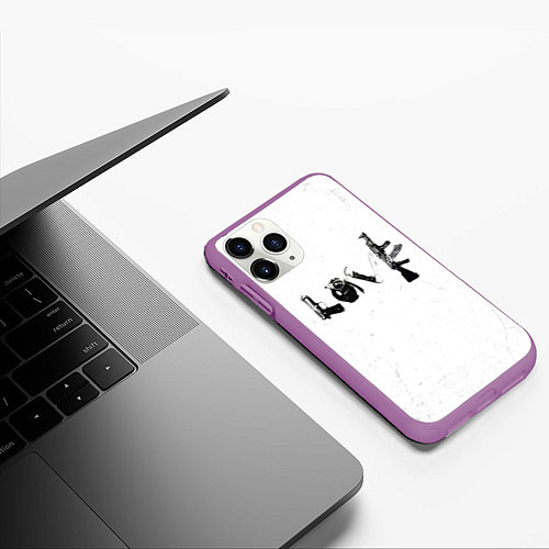 Чехол iPhone 11 Pro матовый Banksy Бэнкси LOVE / 3D-Фиолетовый – фото 3