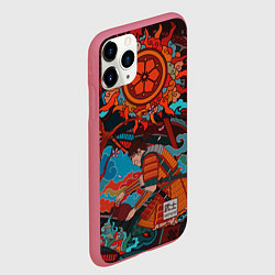Чехол iPhone 11 Pro матовый Самурай под сакурой, цвет: 3D-малиновый — фото 2