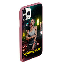 Чехол iPhone 11 Pro матовый Judy cyberpunk2077, цвет: 3D-малиновый — фото 2