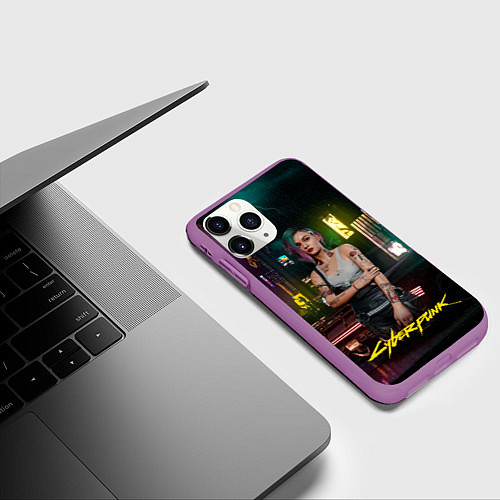 Чехол iPhone 11 Pro матовый Judy cyberpunk2077 / 3D-Фиолетовый – фото 3