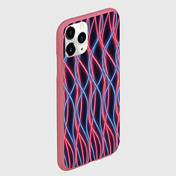 Чехол iPhone 11 Pro матовый Неоновые волны Розовый и голубой на темном фоне, цвет: 3D-малиновый — фото 2