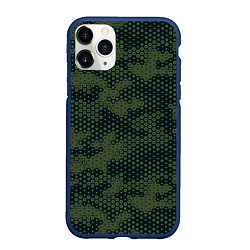 Чехол iPhone 11 Pro матовый Абстрактный геометрический зеленый камуфляж, цвет: 3D-тёмно-синий
