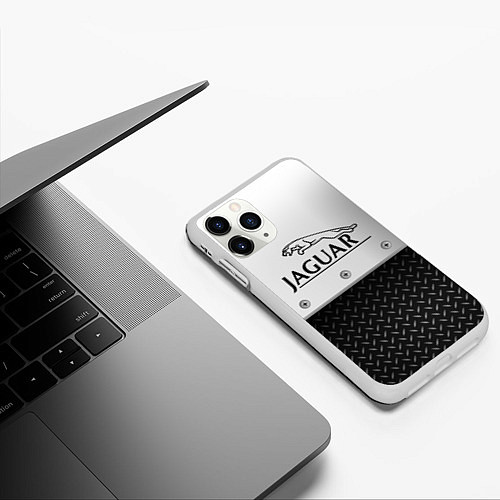 Чехол iPhone 11 Pro матовый Jaguar Ягуар Сталь / 3D-Белый – фото 3