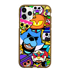 Чехол iPhone 11 Pro матовый BRAWL Значки на скины бойцов Пины Бравл Старс, цвет: 3D-коричневый