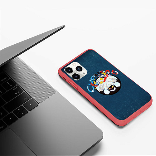 Чехол iPhone 11 Pro матовый Cuphead, Mugman and devil / 3D-Красный – фото 3