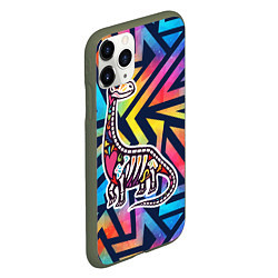 Чехол iPhone 11 Pro матовый Разноцветный скелет динозавра, цвет: 3D-темно-зеленый — фото 2