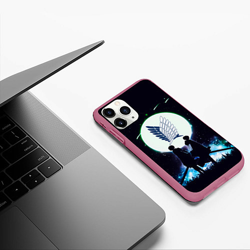 Чехол iPhone 11 Pro матовый Атака Титанов Attack on Titan, Logo / 3D-Малиновый – фото 3