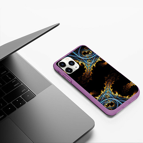 Чехол iPhone 11 Pro матовый Огненные фракталы 3d / 3D-Фиолетовый – фото 3
