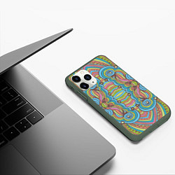 Чехол iPhone 11 Pro матовый Абстрактный разноцветный узор Линии, волны, полосы, цвет: 3D-темно-зеленый — фото 2