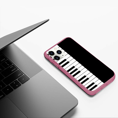 Чехол iPhone 11 Pro матовый Черно-Белое Пианино Piano / 3D-Малиновый – фото 3