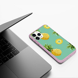 Чехол iPhone 11 Pro матовый Большие ананасы, цвет: 3D-розовый — фото 2