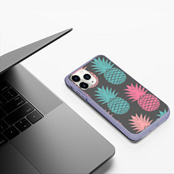 Чехол iPhone 11 Pro матовый Большие неоновые ананасы, цвет: 3D-светло-сиреневый — фото 2