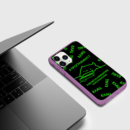 Чехол iPhone 11 Pro матовый КОТ ПРОГРАММИСТ МАТРИЦА THE MATRIX MEM CAT / 3D-Фиолетовый – фото 3