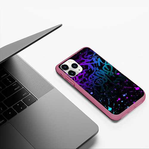 Чехол iPhone 11 Pro матовый НЕОНОВОЕ ГРАФФИТИ НЕОНОВЫЕ БРЫЗГИ / 3D-Малиновый – фото 3