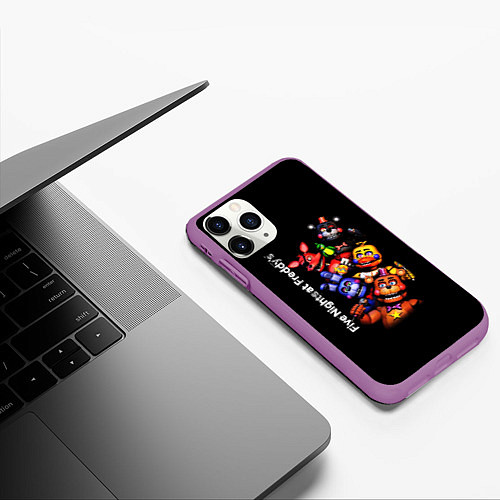 Чехол iPhone 11 Pro матовый Five Nights at Freddys - FNAF - персонажи игры / 3D-Фиолетовый – фото 3