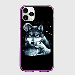 Чехол iPhone 11 Pro матовый Ночные Волки, цвет: 3D-фиолетовый