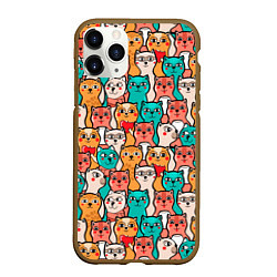 Чехол iPhone 11 Pro матовый Милые Разноцветные Котики, цвет: 3D-коричневый