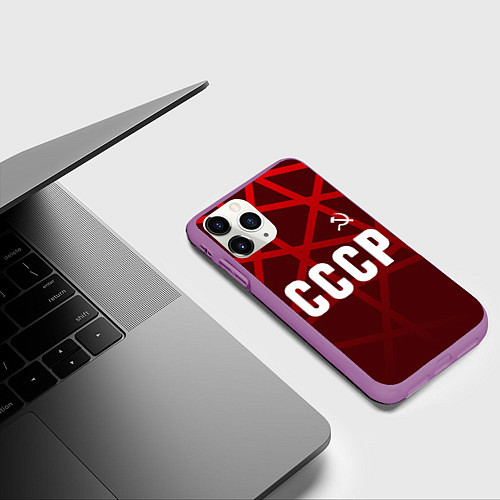 Чехол iPhone 11 Pro матовый СССР КРАСНЫЕ ЛИНИИ / 3D-Фиолетовый – фото 3