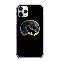 Чехол iPhone 11 Pro матовый Силуэт волка под луной, цвет: 3D-светло-сиреневый