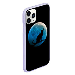 Чехол iPhone 11 Pro матовый Силуэт кота на фоне синей луны, цвет: 3D-светло-сиреневый — фото 2