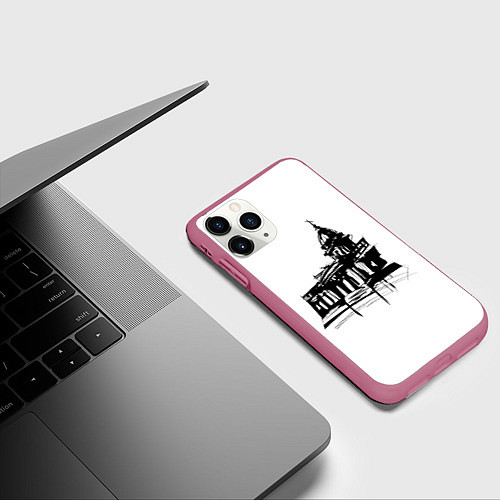Чехол iPhone 11 Pro матовый Исаакиевский собор в ночи / 3D-Малиновый – фото 3