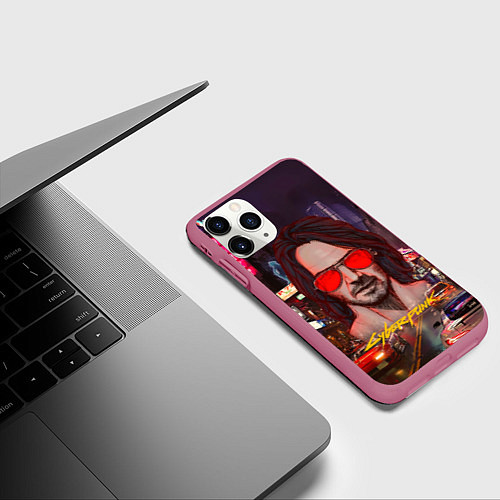 Чехол iPhone 11 Pro матовый Johnny Cyberpunk2077 Джонни / 3D-Малиновый – фото 3