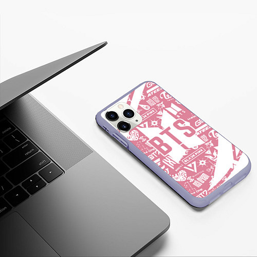 Чехол iPhone 11 Pro матовый Bts паттерн / 3D-Светло-сиреневый – фото 3