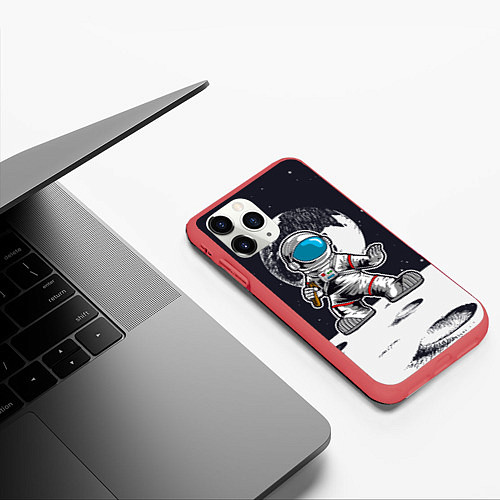 Чехол iPhone 11 Pro матовый Космонавт - каратист / 3D-Красный – фото 3