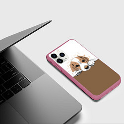 Чехол iPhone 11 Pro матовый Грустный Щенок Бигля, цвет: 3D-малиновый — фото 2