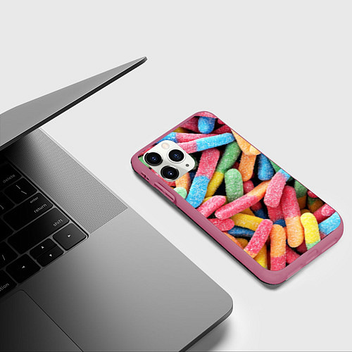 Чехол iPhone 11 Pro матовый Мармеладные червячки / 3D-Малиновый – фото 3
