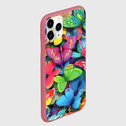 Чехол iPhone 11 Pro матовый Стая бабочек Pattern, цвет: 3D-малиновый — фото 2