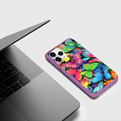 Чехол iPhone 11 Pro матовый Стая бабочек Pattern, цвет: 3D-фиолетовый — фото 2