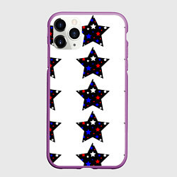 Чехол iPhone 11 Pro матовый Звёзды в цветах флага России, цвет: 3D-фиолетовый