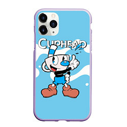 Чехол iPhone 11 Pro матовый Cuphead синяя чашечка, цвет: 3D-светло-сиреневый