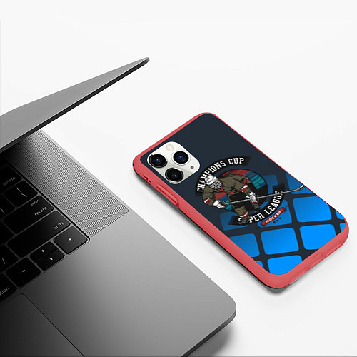 Чехол iPhone 11 Pro матовый Хоккей супер лига / 3D-Красный – фото 3