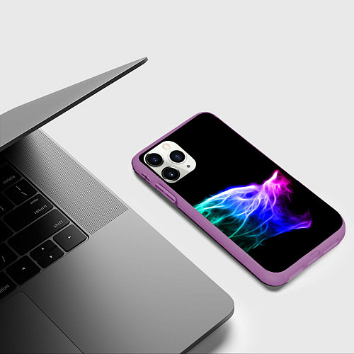 Чехол iPhone 11 Pro матовый Wolf Grin Волк Оскал Неон Neon / 3D-Фиолетовый – фото 3